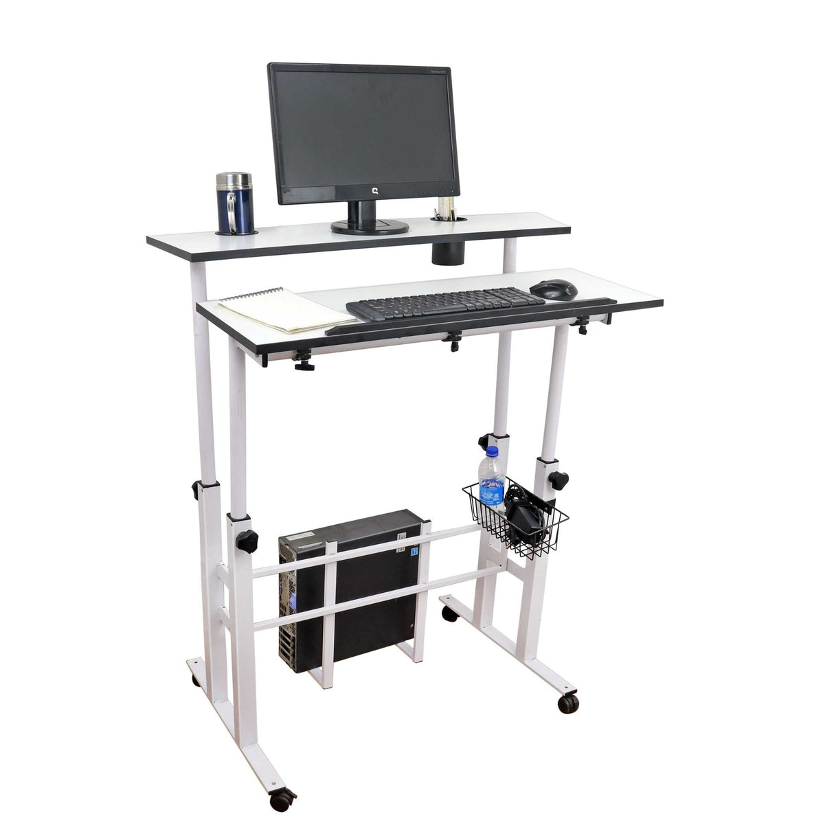 Isomars Sit/Stand Multipurpose Adjustable Table Professional Computer Workstation Extra Long Table top Dedicated Space for CPU Comes with Wheels & Floor Adjusters(36" X 12"/92cm X 30CM Wide White) - Isomars