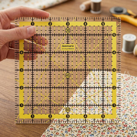 Isomars Square Quilting Ruler 6 x 6 Inch | 3mm Clear Acrylic - Isomars