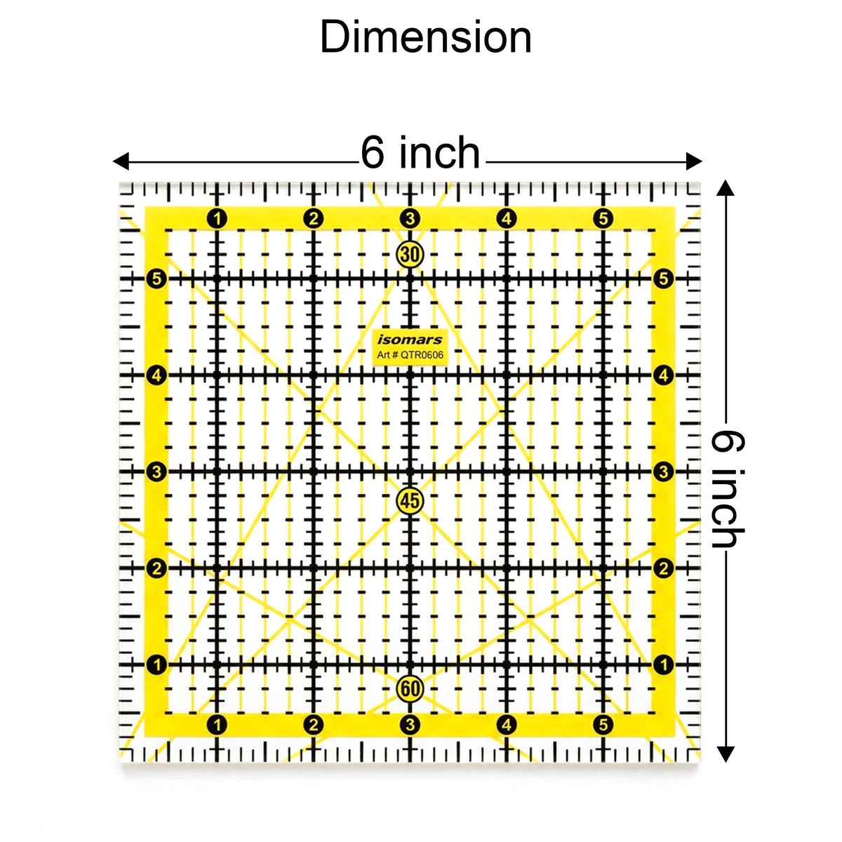 Isomars Square Quilting Ruler 6 x 6 Inch | 3mm Clear Acrylic - Isomars