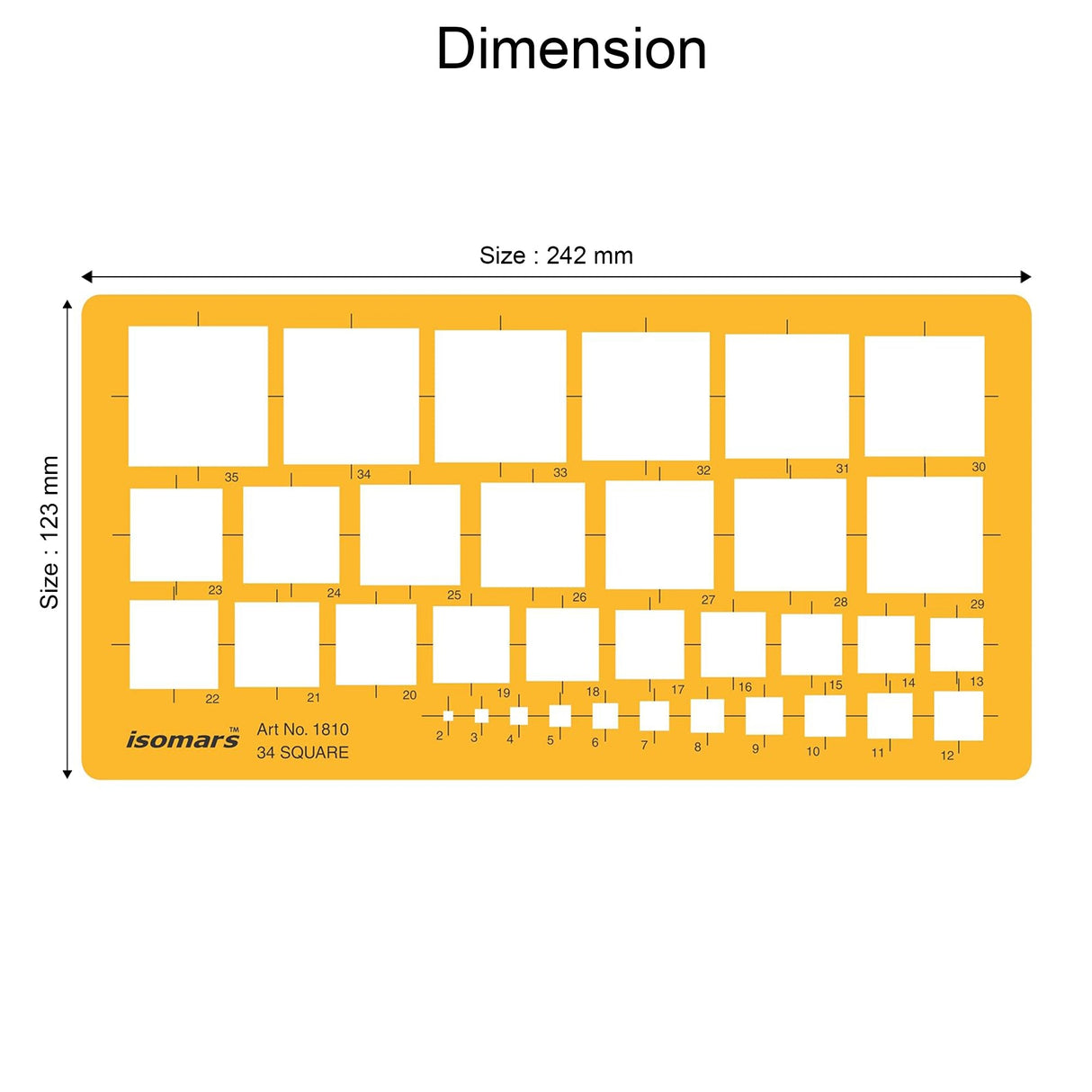 Isomars Square Template Drawing Stencil | Precision Geometric Square Drafting Template with 34 Square Sizes | Technical Drawing Tool for Architects, Engineers, Designers, Artists & Students - Isomars