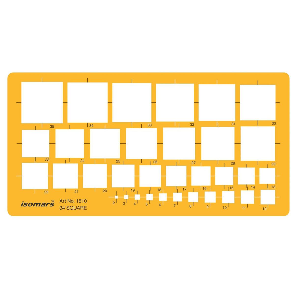 Isomars Square Template Drawing Stencil | Precision Geometric Square Drafting Template with 34 Square Sizes | Technical Drawing Tool for Architects, Engineers, Designers, Artists & Students - Isomars