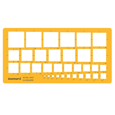 Isomars Square Template Drawing Stencil | Precision Geometric Square Drafting Template with 34 Square Sizes | Technical Drawing Tool for Architects, Engineers, Designers, Artists & Students - Isomars