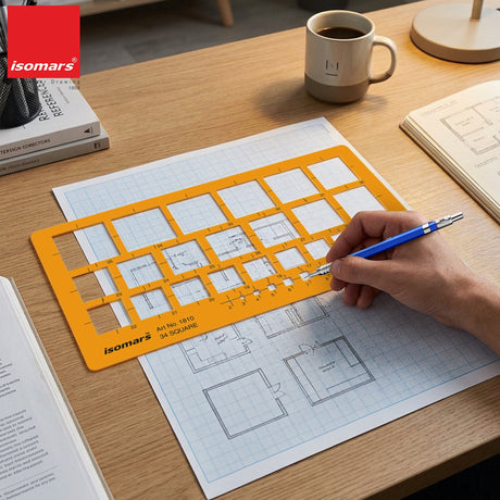 Isomars Square Template Drawing Stencil | Precision Geometric Square Drafting Template with 34 Square Sizes | Technical Drawing Tool for Architects, Engineers, Designers, Artists & Students - Isomars