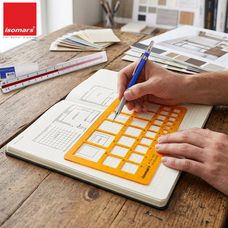 Isomars Square Template Drawing Stencil | Precision Geometric Square Drafting Template with 34 Square Sizes | Technical Drawing Tool for Architects, Engineers, Designers, Artists & Students - Isomars