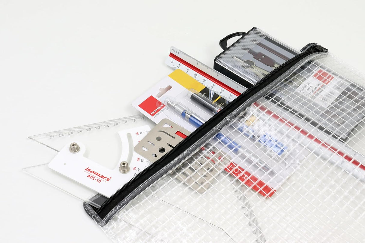 Isomars Student Drafting Kit – 5-Piece Engineering Drawing Set with Compass, Scale, Set Squares, Protractor & Protective Carry Pouch – Ideal for Architecture & Engineering Students - Model F - Isomars