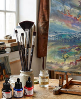 Isomars Studium Extra Long Handle Artist Brush Set of 5 for Acrylic, Watercolor & Oil Painting - Isomars