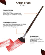 Isomars Studium Extra Long Handle Artist Fan Brush Set of 5 for Acrylic, Watercolor & Oil Painting - Isomars