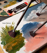 Isomars Studium Extra Long Handle Artist Fan Brush Set of 5 for Acrylic, Watercolor & Oil Painting - Isomars