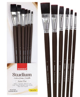 Isomars Studium Extra Long Handle Flat Paint Brush Set of 6 for Acrylic, Watercolor & Oil Painting - Isomars
