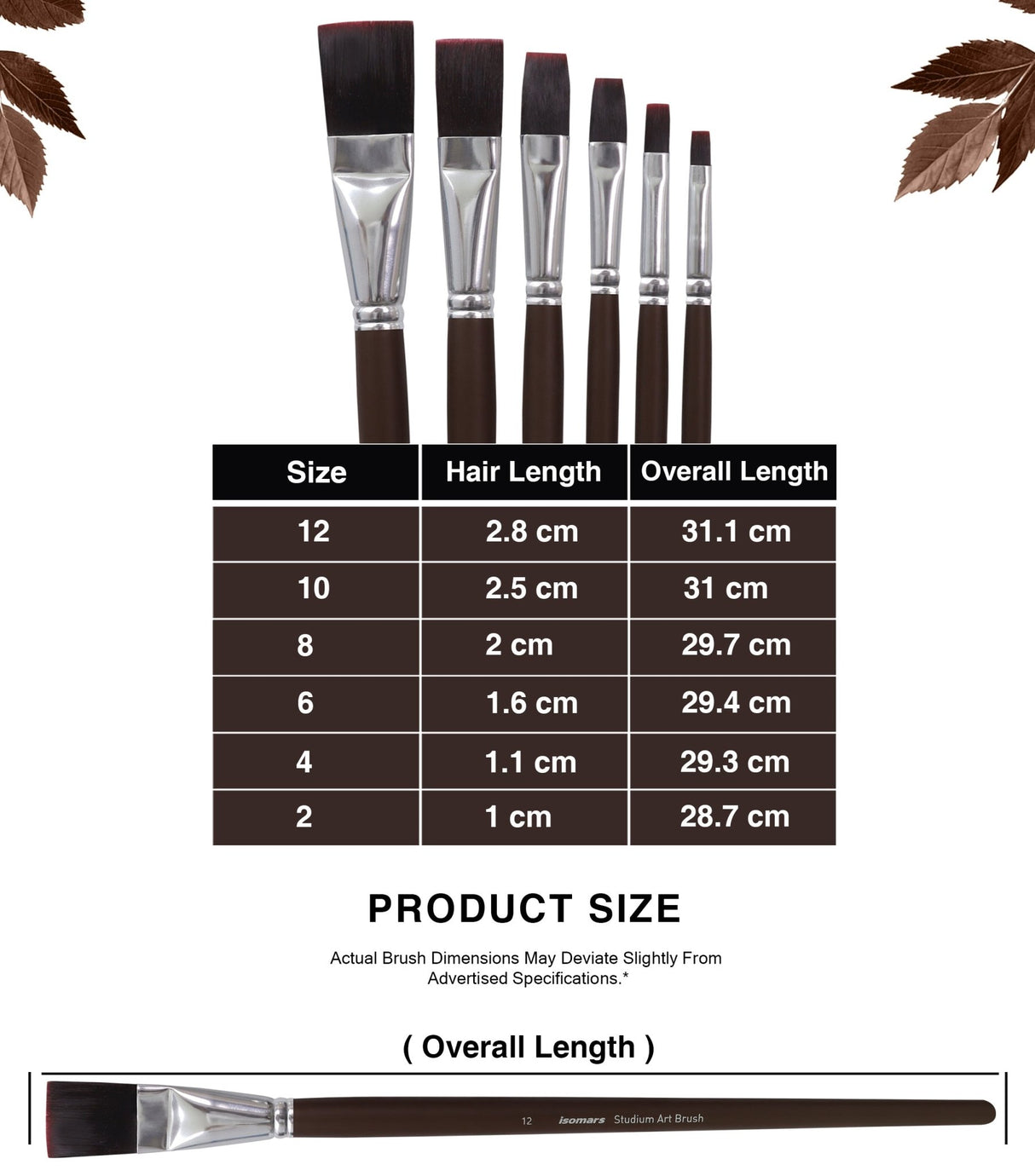 Isomars Studium Extra Long Handle Flat Paint Brush Set of 6 for Acrylic, Watercolor & Oil Painting - Isomars