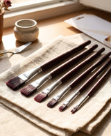 Isomars Studium Extra Long Handle Flat Paint Brush Set of 6 for Acrylic, Watercolor & Oil Painting - Isomars