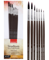 Isomars Studium Extra Long Handle Round Paint Brush Set of 7 for Acrylic, Watercolor & Oil Painting - Isomars