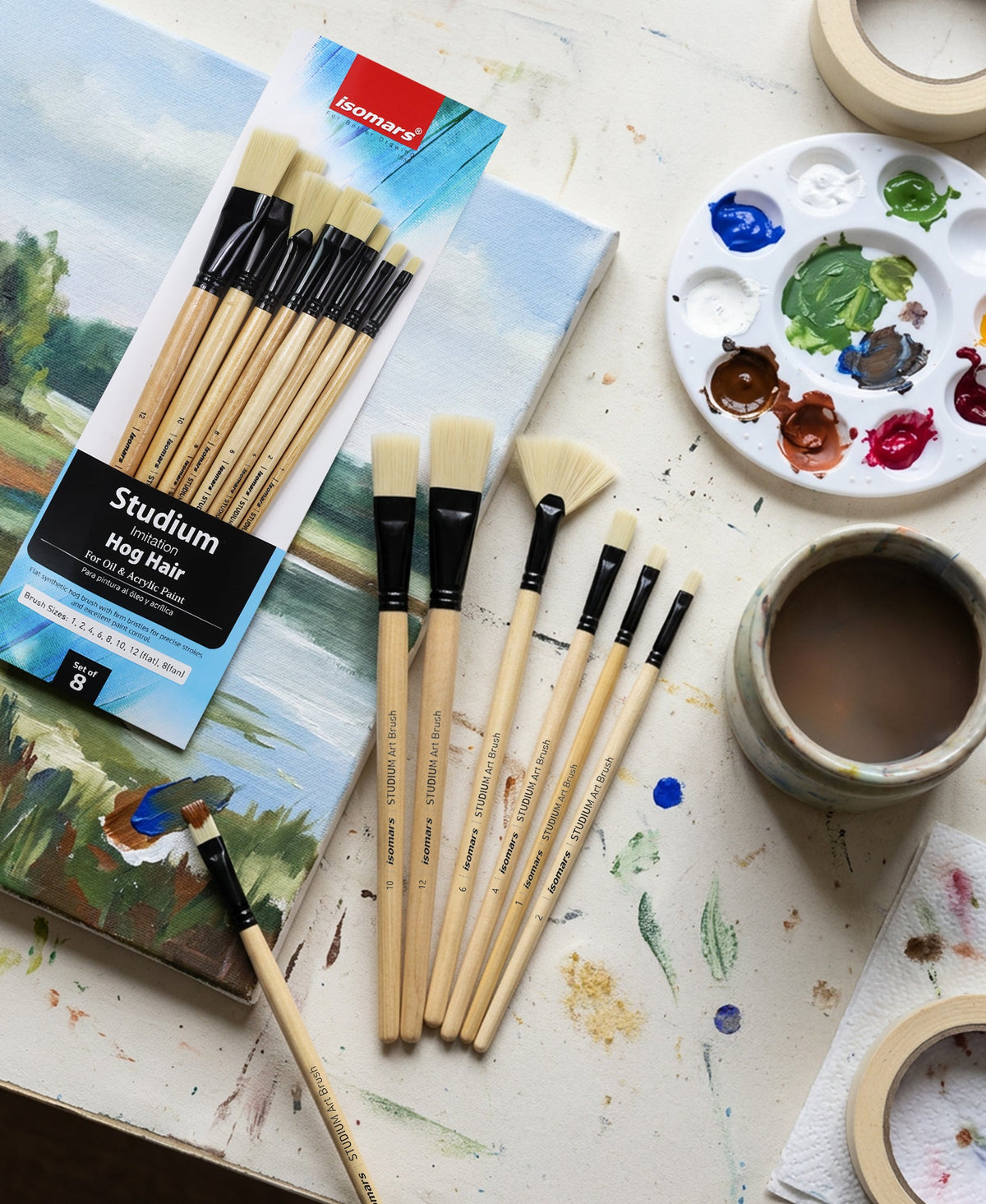 Isomars Studium Imitation Hog Hair Paint Brush Set of 8 - Isomars