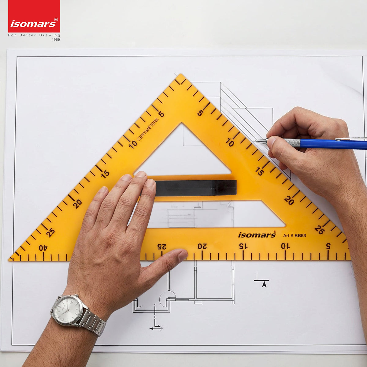 Isomars Teacher's Set Square | 45 Degrees | Extra Large Size for Blackboard/Whiteboard | With Detachable Handle - Isomars