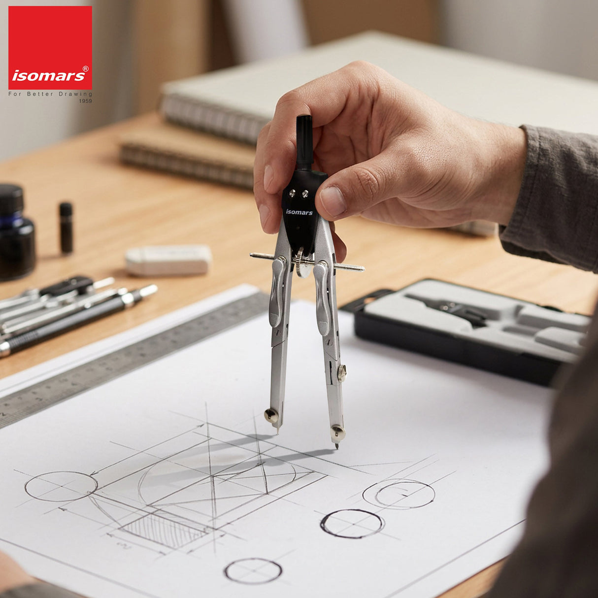 Isomars Technical Compass Set Rapid Adjustment for Drafting - Isomars
