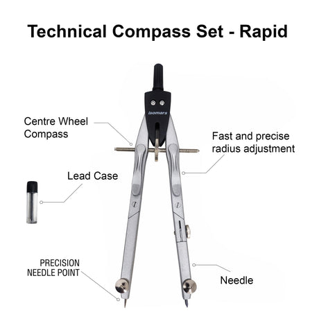 Isomars Technical Compass Set Rapid Adjustment for Drafting - Isomars