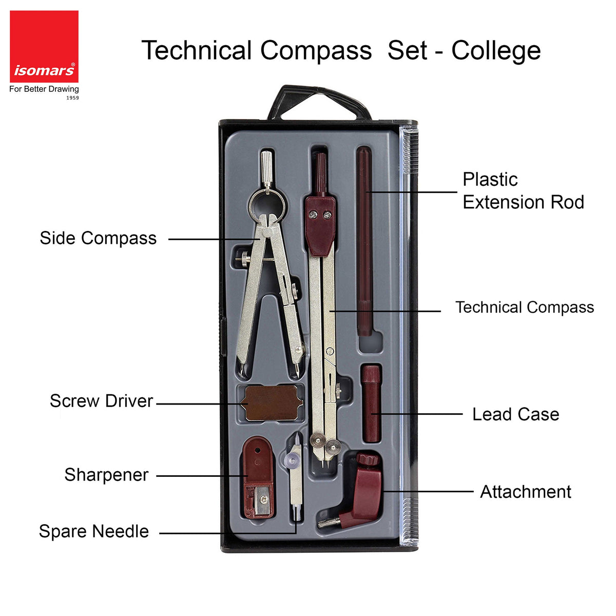 Isomars Technical Compass Set | Set of 8 Items | For Engineers and Architects - Isomars