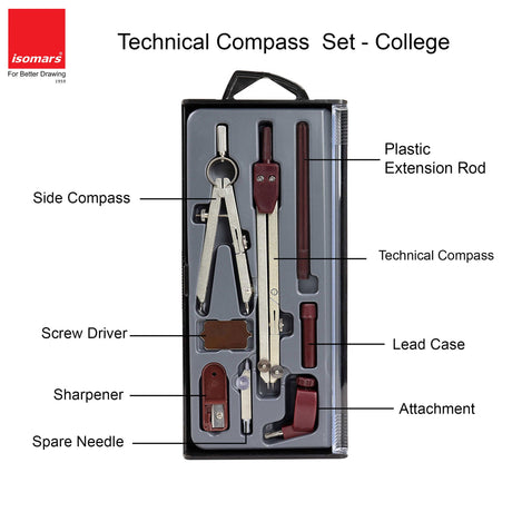 Isomars Technical Compass Set | Set of 8 Items | For Engineers and Architects - Isomars