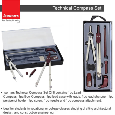 Isomars Technical Drawing And Drafting Kit - Includes Drawing Board Drafting Board - A2 - Size 18.5"x25" Engg. Template, Pencil, Compass Set, Mini Drafter, Set Square Pro-Circle And Rolling Ruler - Isomars