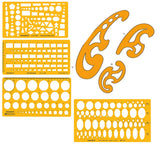Isomars Technical Drawing Drafting Templates Set of 4 - with French Curves - Isomars