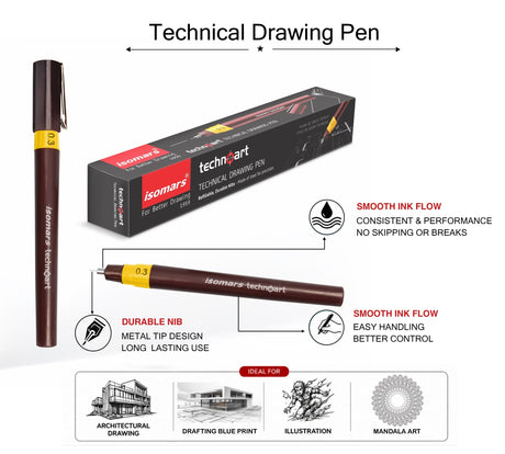 Isomars Technoart Fineliner Pen 0.3mm with Waterproof Black Ink Set - Isomars