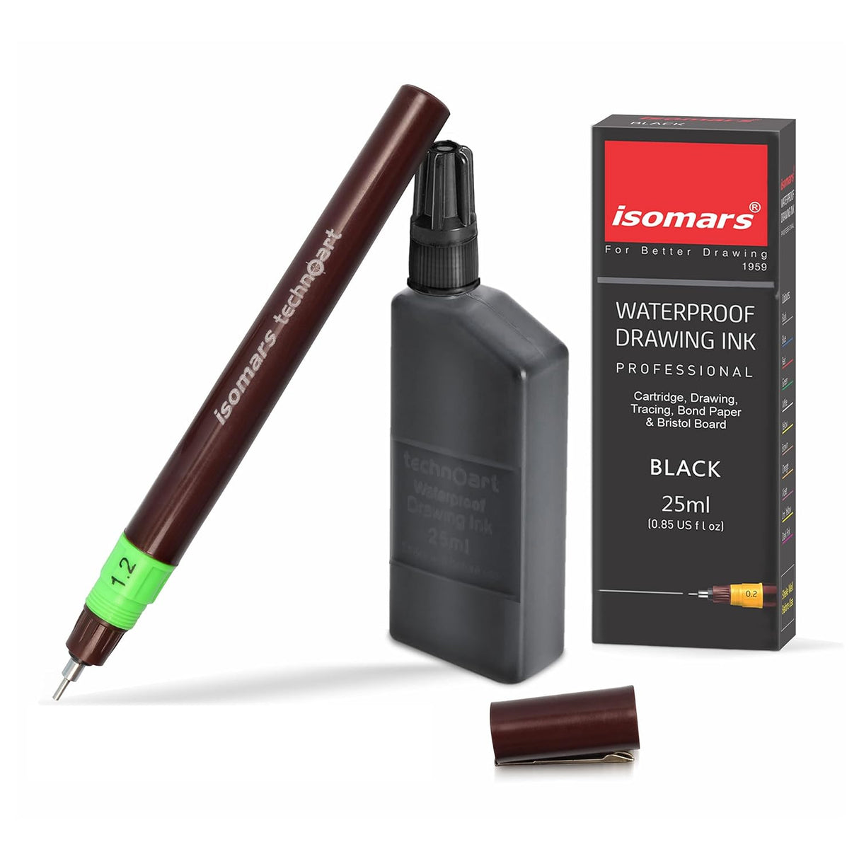 Isomars Technoart Fineliner Technical Drawing Pen 1.2mm with Black Waterproof Drawing Ink Set for Sketching, Drafting & Illustration - Isomars