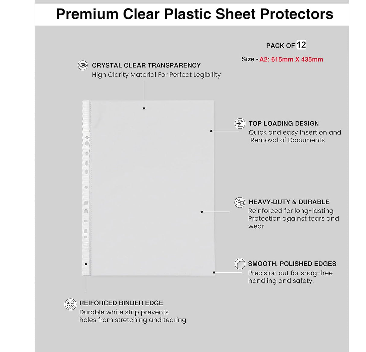 Isomars Transparent Document Sleeves Set of 12 - A2 Size - Isomars