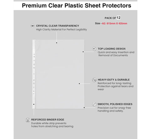 Isomars Transparent Document Sleeves Set of 12 - A2 Size - Isomars