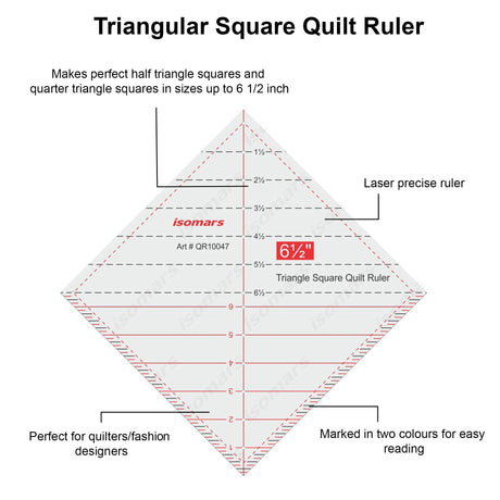 Isomars Triangle Square Quilt Ruler 6.5 Inch for Quilting - Isomars