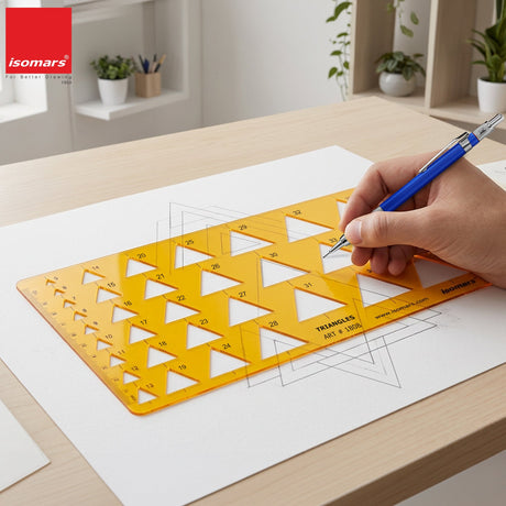 Isomars Triangle Template Drawing Stencil | Precision Geometric Triangle Drafting Template with Multiple Sizes | Technical Drawing Tool for Architects, Engineers, Designers, Artists & Students - Isomars