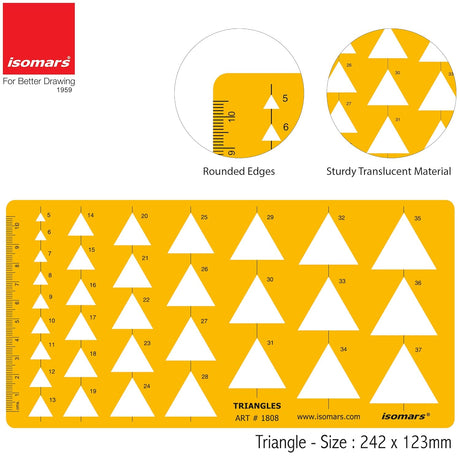 Isomars Triangle Template Drawing Stencil | Precision Geometric Triangle Drafting Template with Multiple Sizes | Technical Drawing Tool for Architects, Engineers, Designers, Artists & Students - Isomars