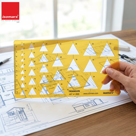 Isomars Triangle Template Drawing Stencil | Precision Geometric Triangle Drafting Template with Multiple Sizes | Technical Drawing Tool for Architects, Engineers, Designers, Artists & Students - Isomars