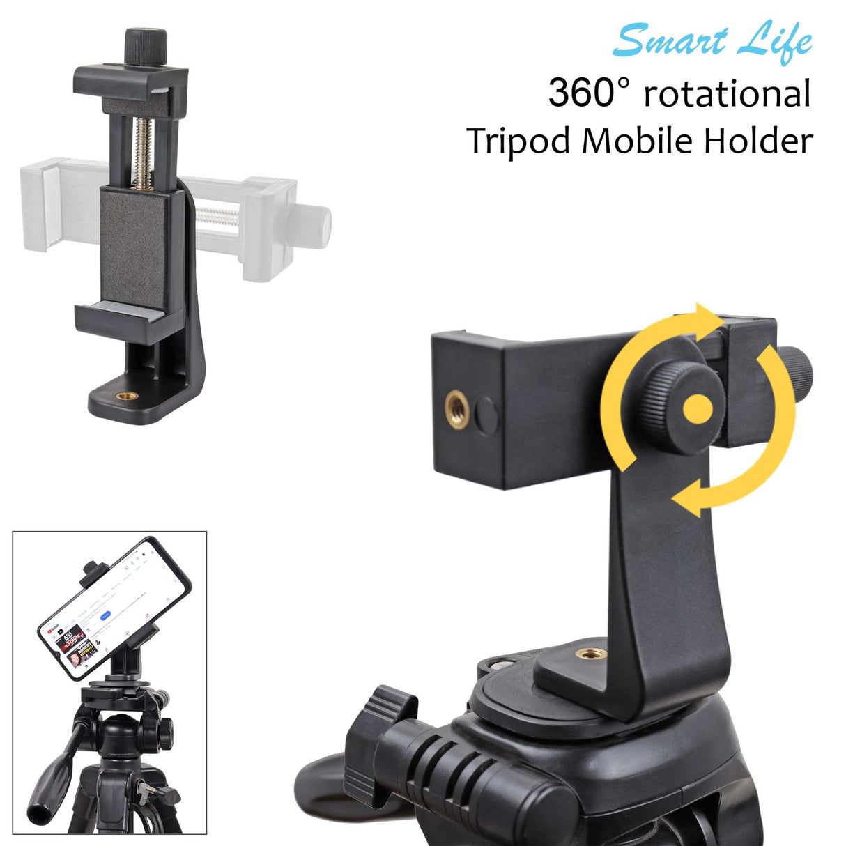 Isomars Tripod Mobile Holder Adjustable- for Smartphones & iPhones (Black) with 360° Rotational Working Angles & Adjustable Angles Use The Knob to Attach/Detach Mobile Phones - Isomars