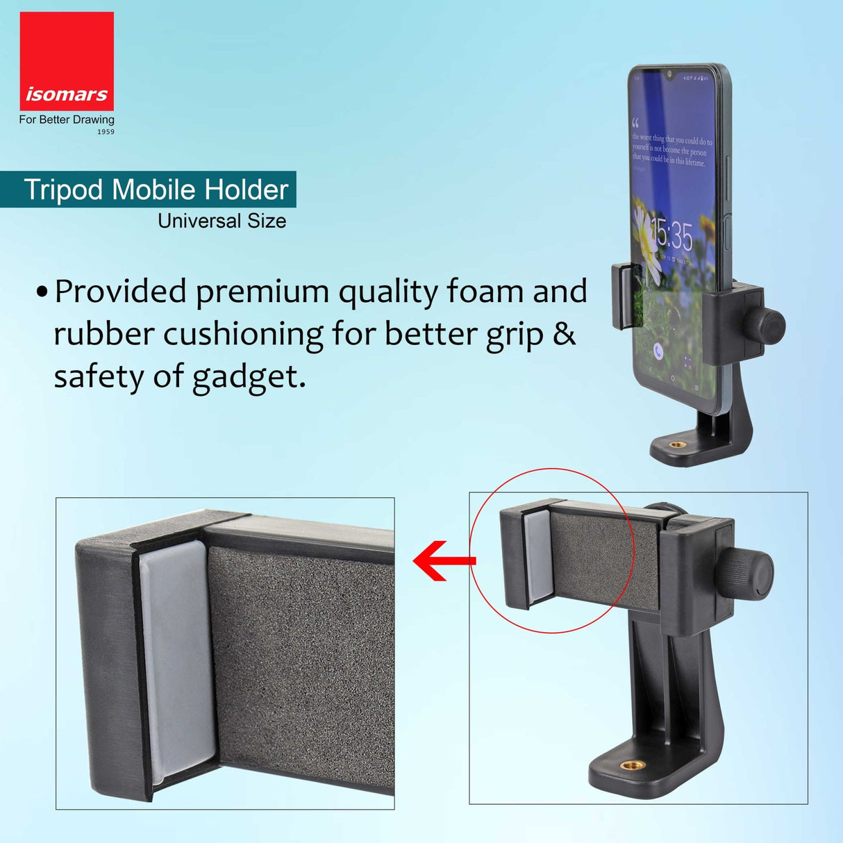 Isomars Tripod Mobile Holder Adjustable- for Smartphones & iPhones (Black) with 360° Rotational Working Angles & Adjustable Angles Use The Knob to Attach/Detach Mobile Phones - Isomars