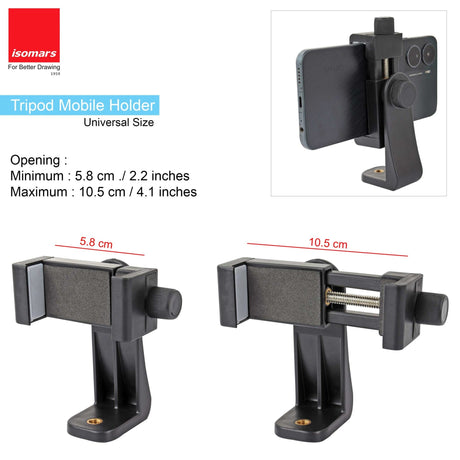 Isomars Tripod Mobile Holder Adjustable- for Smartphones & iPhones (Black) with 360° Rotational Working Angles & Adjustable Angles Use The Knob to Attach/Detach Mobile Phones - Isomars