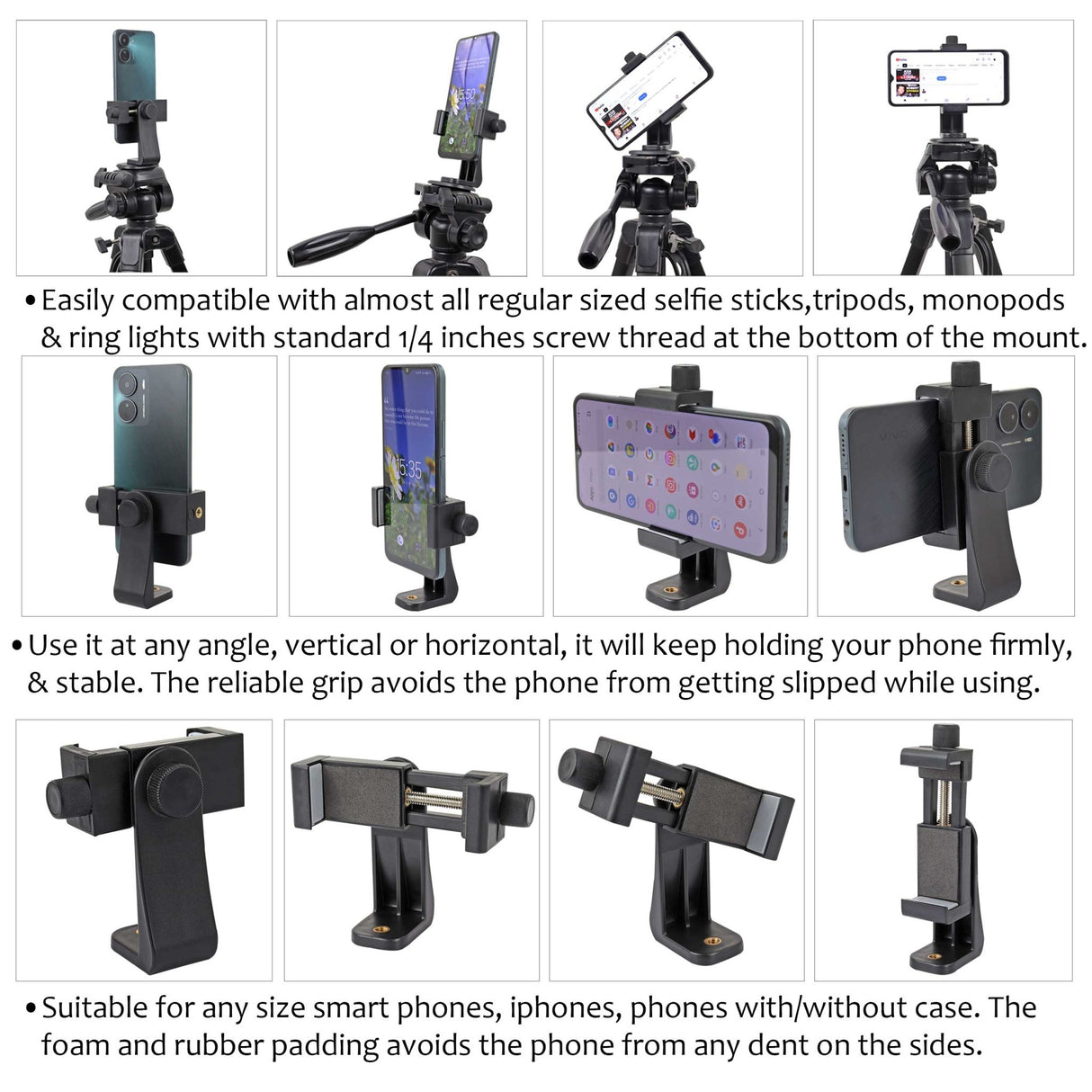 Isomars Tripod Mobile Holder Adjustable- for Smartphones & iPhones (Black) with 360° Rotational Working Angles & Adjustable Angles Use The Knob to Attach/Detach Mobile Phones - Isomars