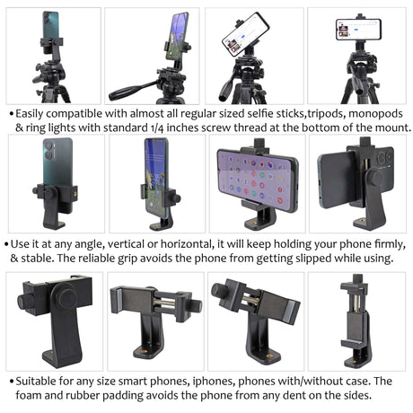 Isomars Tripod Mobile Holder Adjustable- for Smartphones & iPhones (Black) with 360° Rotational Working Angles & Adjustable Angles Use The Knob to Attach/Detach Mobile Phones - Isomars
