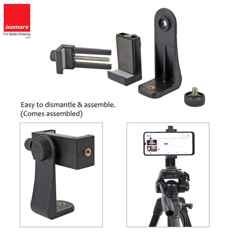 Isomars Tripod Mobile Holder Adjustable- for Smartphones & iPhones (Black) with 360° Rotational Working Angles & Adjustable Angles Use The Knob to Attach/Detach Mobile Phones - Isomars