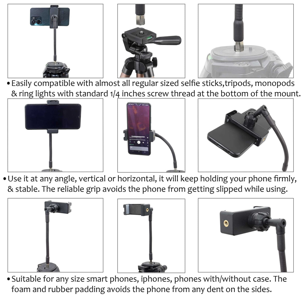Isomars Tripod Mobile Holder Adjustable- for Smartphones & iPhones (Black) with 360° Rotational Working Angles & Flexible Extender with Spring Mechanisam Adjustable Angles - Isomars