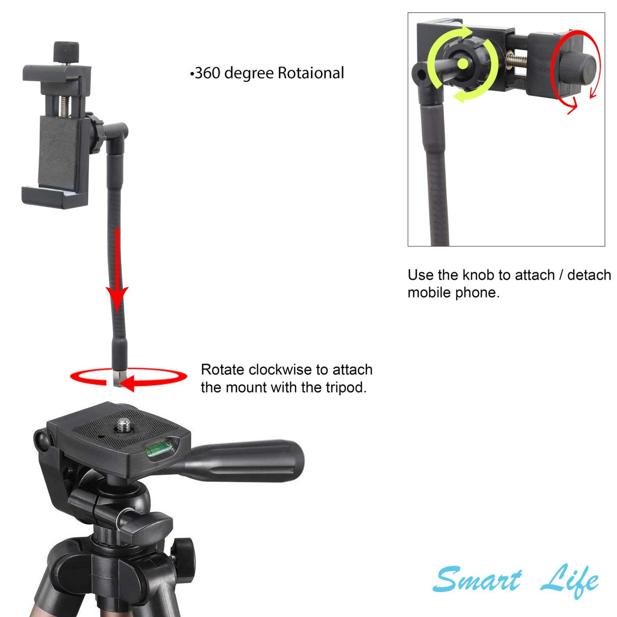 Isomars Tripod Mobile Holder Adjustable- for Smartphones & iPhones with 360° Rotational Working Angles (6 Inches (Knob Style)) - Isomars