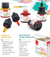 Isomars Water Color Ink Set of 12 Vibrant Professional Liquid Watercolors (35ml Bottles) with Droppers - Transparent Inks for Calligraphy, Illustration, Airbrushing & Painting - Isomars