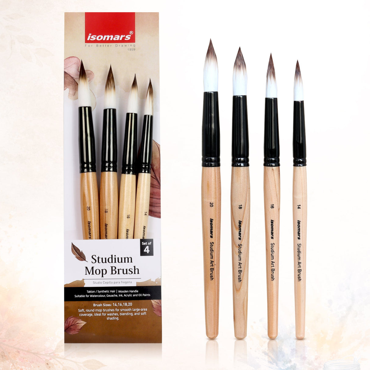 Isomars Watercolour Drawing Ink Set of 12 (35ml Each) with Mop Brush Set of 4 | Vibrant Liquid Watercolor Inks for Calligraphy, Illustration, Airbrush, Painting & Mixed Media Art - Isomars