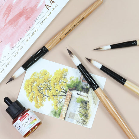 Isomars Watercolour Drawing Ink Set of 12 (35ml Each) with Mop Brush Set of 4 | Vibrant Liquid Watercolor Inks for Calligraphy, Illustration, Airbrush, Painting & Mixed Media Art - Isomars