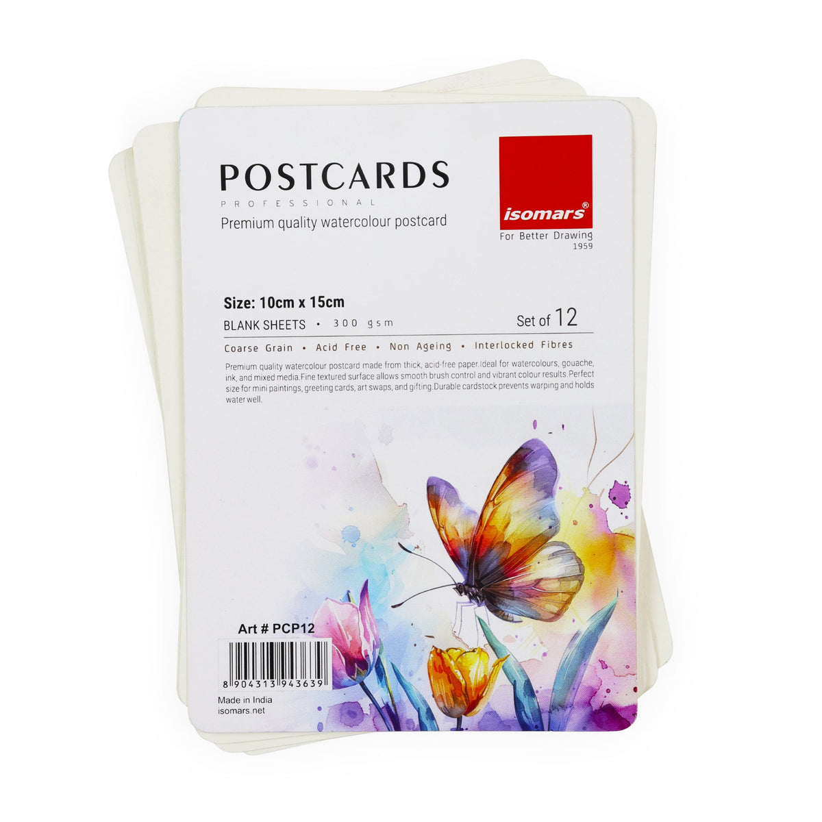 Isomars Watercolour Postcards 10x15cm, 300 GSM, Pack of 12 - Isomars