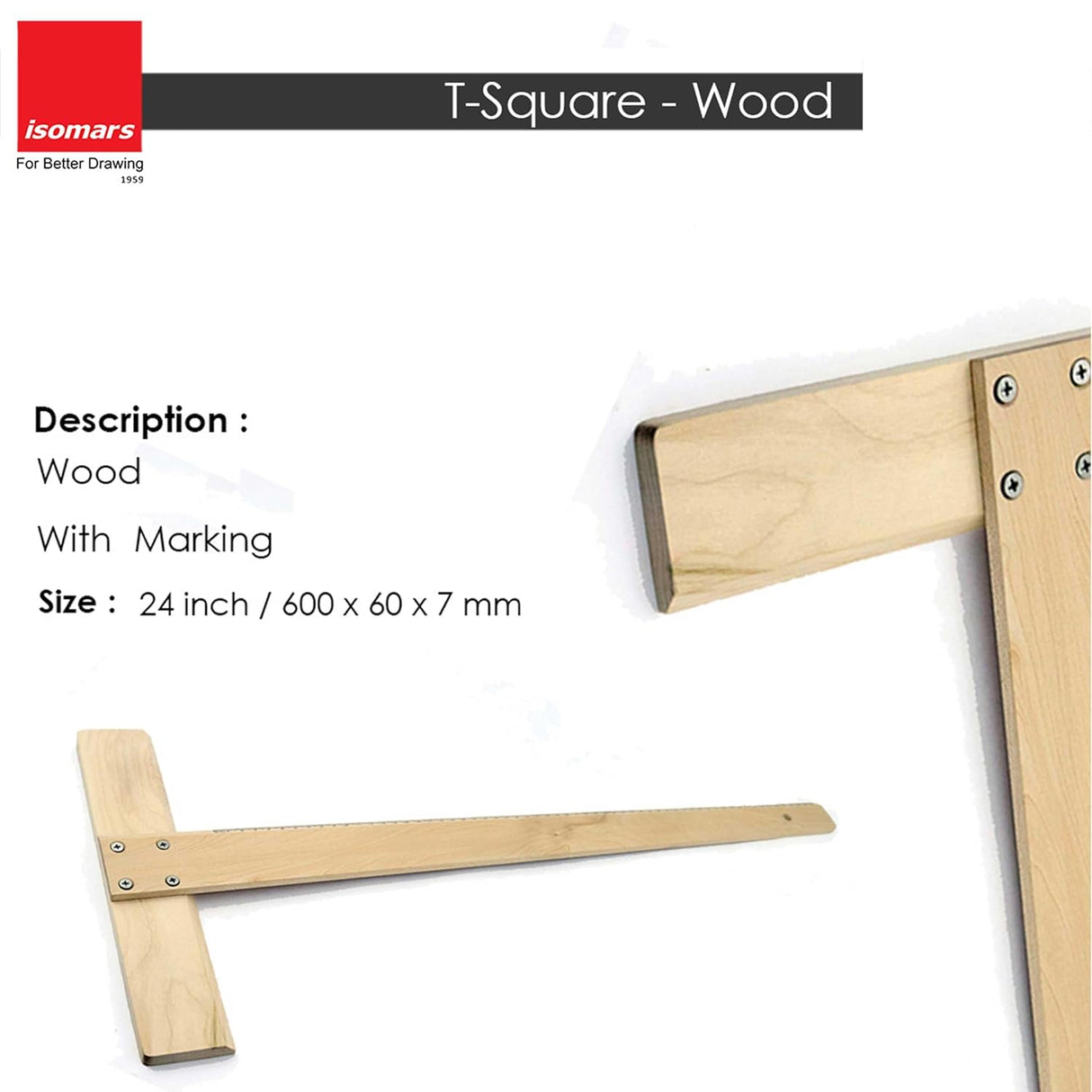 Isomars Wooden Board 18.5" x 25.5" With T-Square Combo - Drawing & Drafting Board & T-Scale for Architecture and Engineering (A2) - Isomars