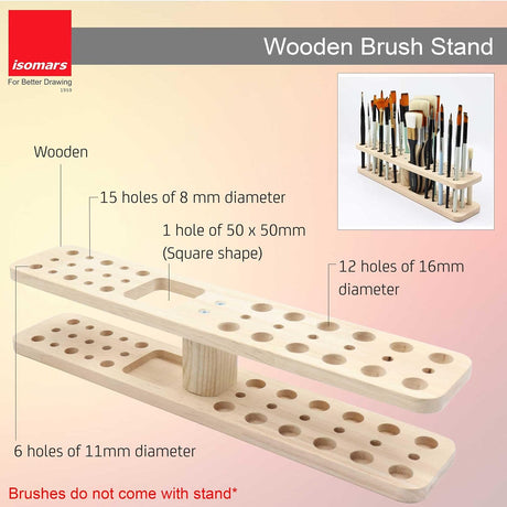 Isomars Wooden Brush Stand - Rectangular Brush Organiser for all kind of paint brushes handles (WITHOUT BRUSHES) - Isomars