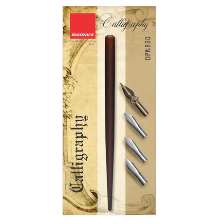 Isomars Wooden Calligraphy Pen Holder Set with 4 Professional Nibs for calligraphy, lettering, sketching and artistic writing - Isomars