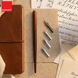 Isomars Wooden Calligraphy Pen Holder Set with 4 Professional Nibs for calligraphy, lettering, sketching and artistic writing - Isomars