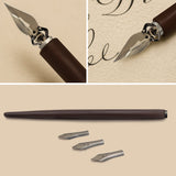 Isomars Wooden Calligraphy Pen Holder Set with 4 Professional Nibs for calligraphy, lettering, sketching and artistic writing - Isomars