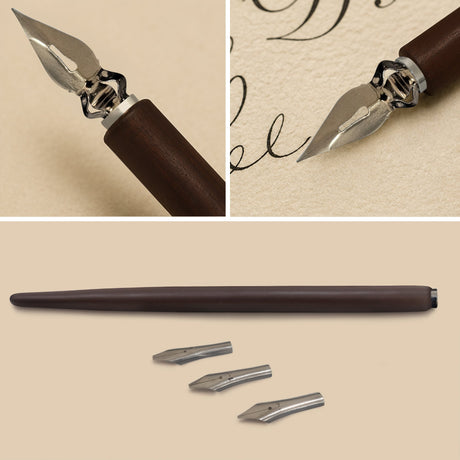 Isomars Wooden Calligraphy Pen Holder Set with 4 Professional Nibs for calligraphy, lettering, sketching and artistic writing - Isomars